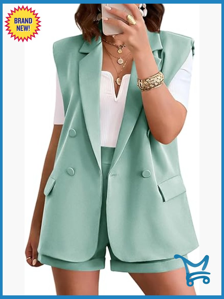Sleeveless Blazer & High Waist Shorts Set 2 Piece Business Casual Suit